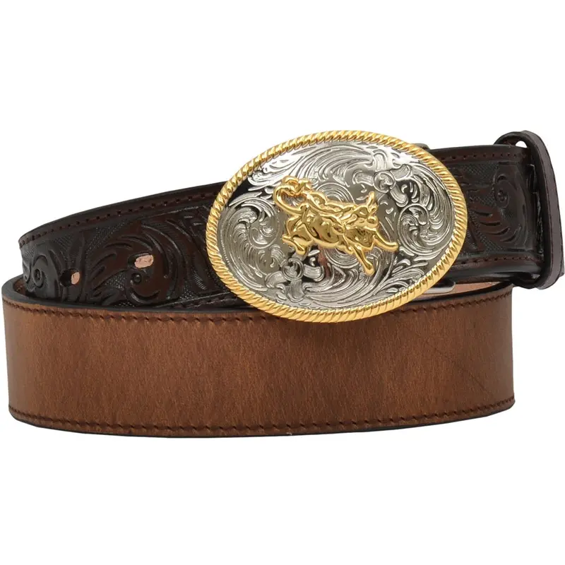 M & F Western Youth Brown Belt With Bull Buckle 1