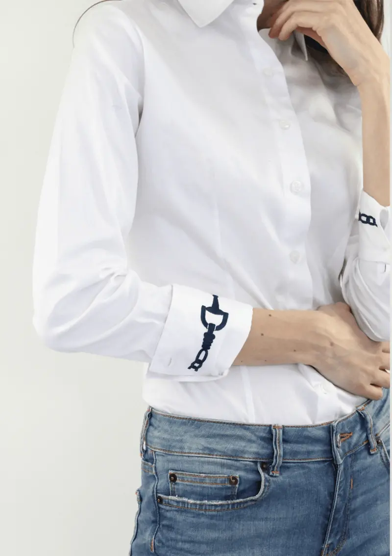 Margarita Cotton Shirt | Embroidered Sleeves | White 1