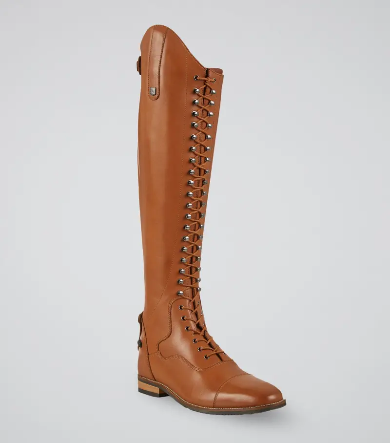 Maurizia Ladies Lace Front Tall Leather Riding Boots Cognac 1