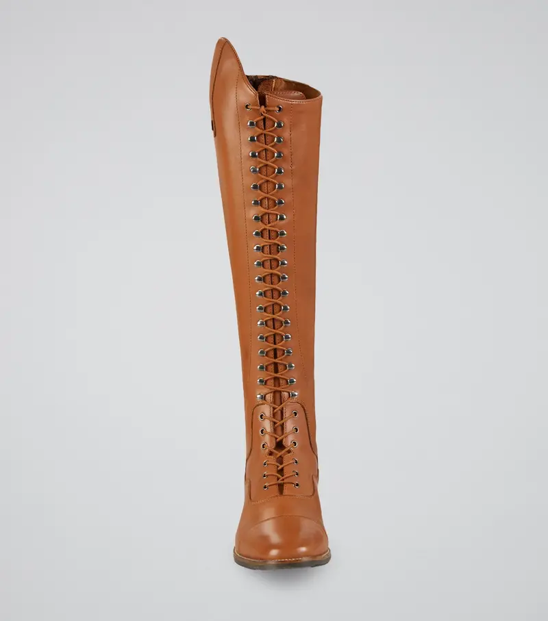 Maurizia Ladies Lace Front Tall Leather Riding Boots Cognac 6
