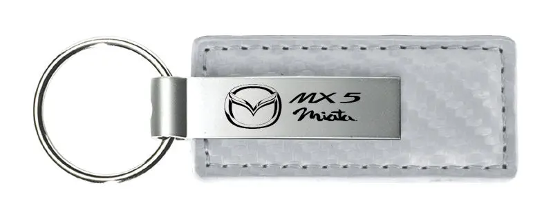 Mazda Miata Mx5 Carbon Fiber Leather Keychain (White) 1