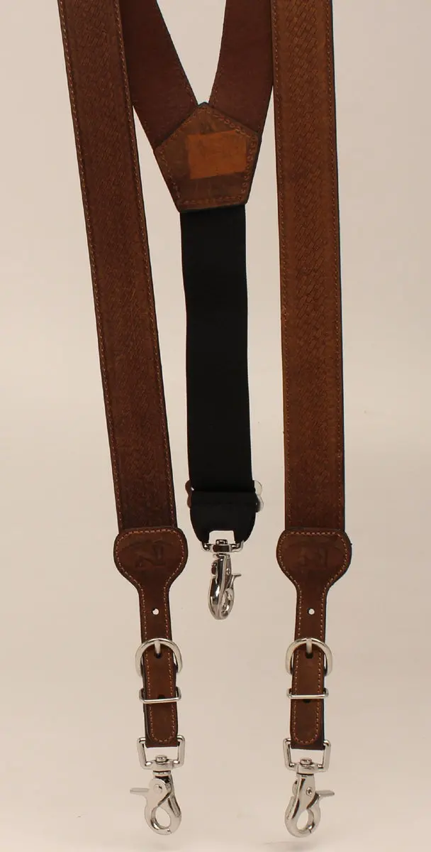 Medium Brown Basketstamp Suspenders 1
