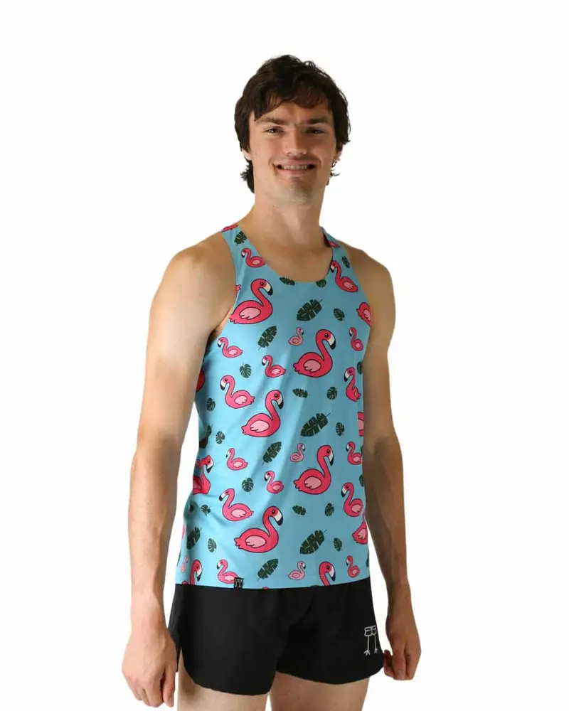 Men's Blue Flamingo Performance Singlet 1