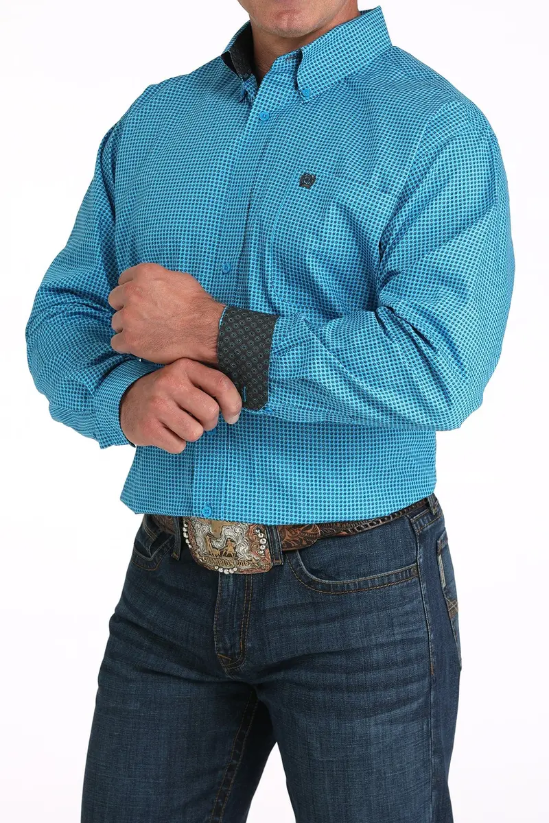 Mens Blue Print Long Sleeve Shirt 1