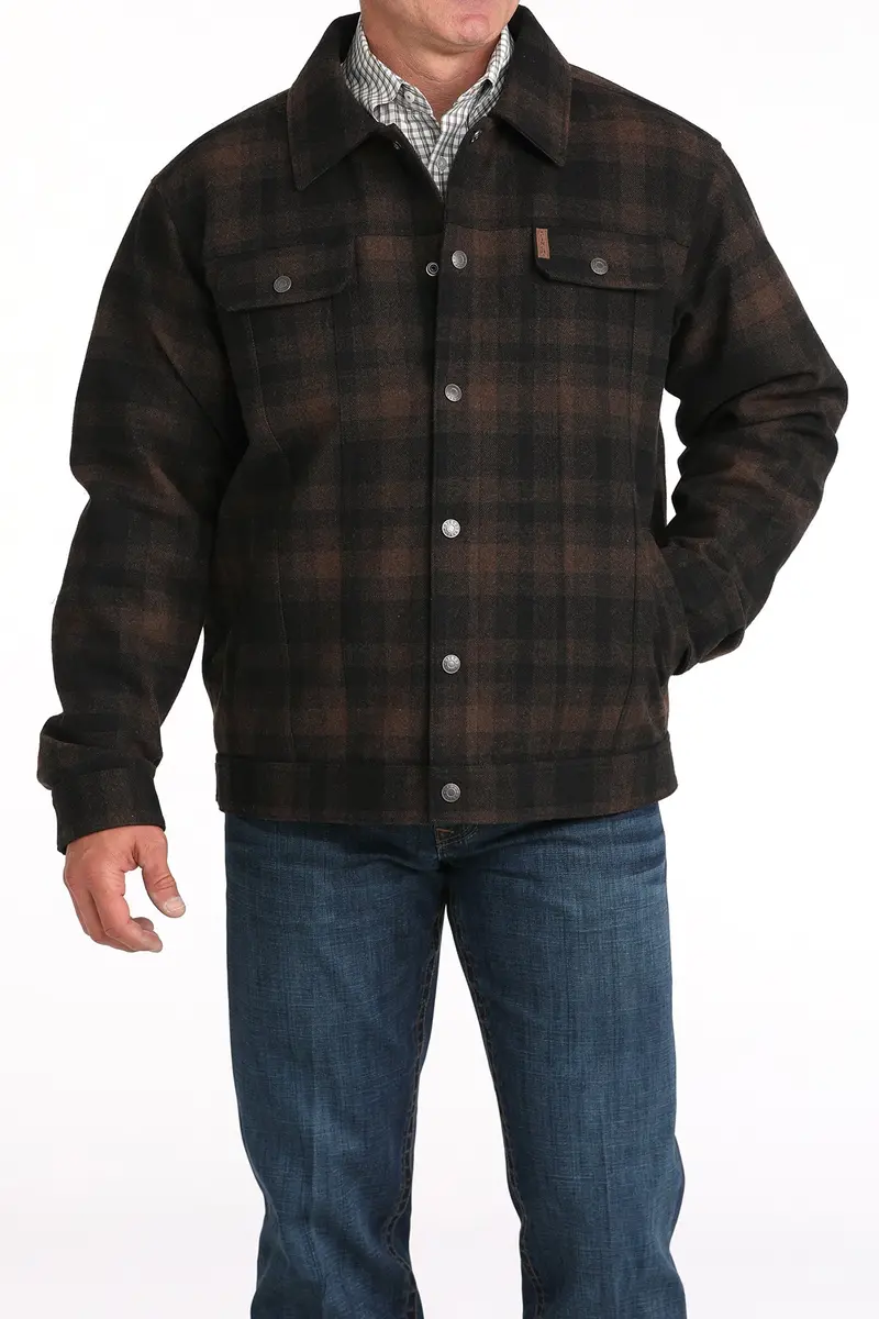 Mens Brown Plaid Wool Trucker Jacket 1