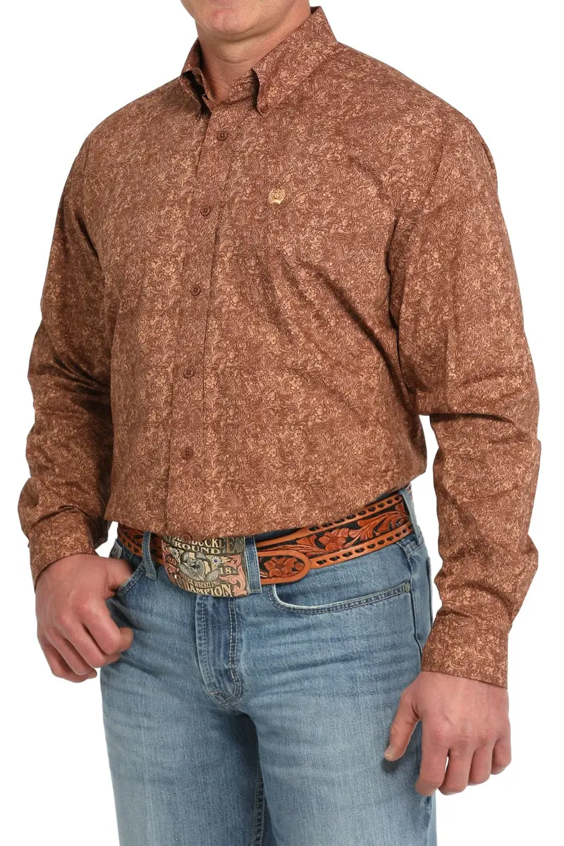 Mens Brown Print Long Sleeve Shirt 1