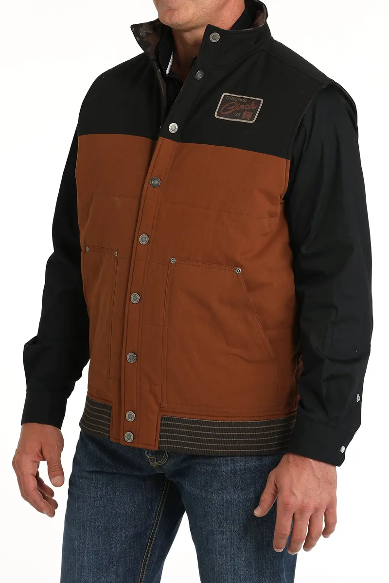 Mens Brown Reversible Waxed Canvas Quilted Vest 1