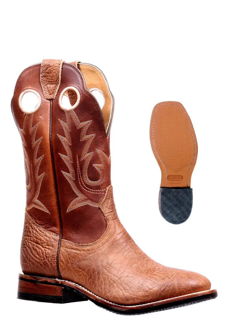 Mens Cognac Bullhide Round Toe Boots 1