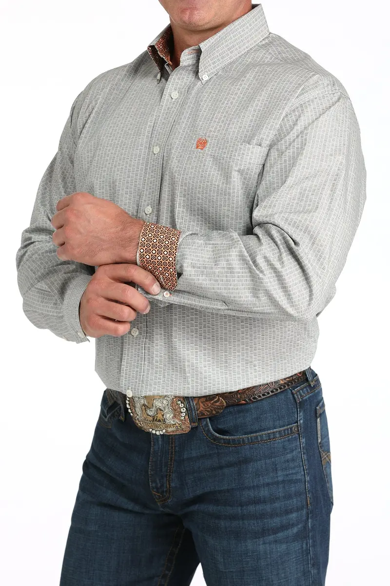 Mens Cream Print Long Sleeve Shirt 1