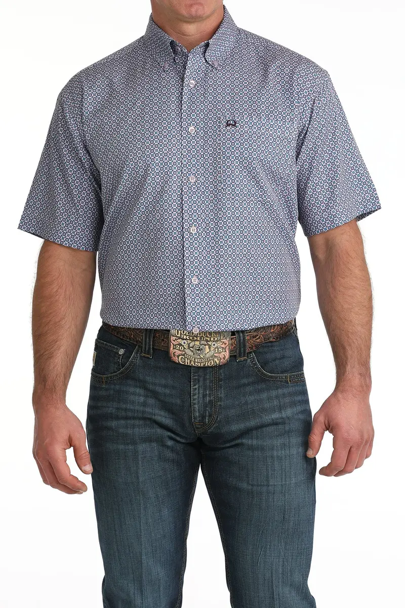 Mens Lilac Geo Print Arenaflex S/S Shirt 1