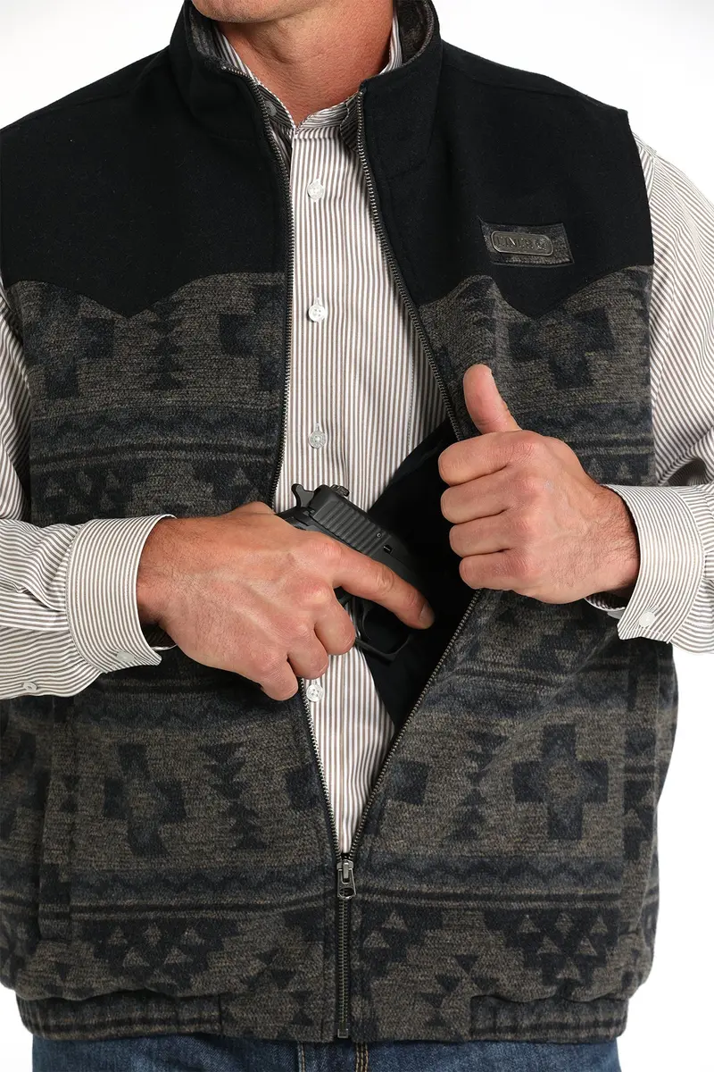 Mens Navy Aztec Wool Concealed Carry Vest 1