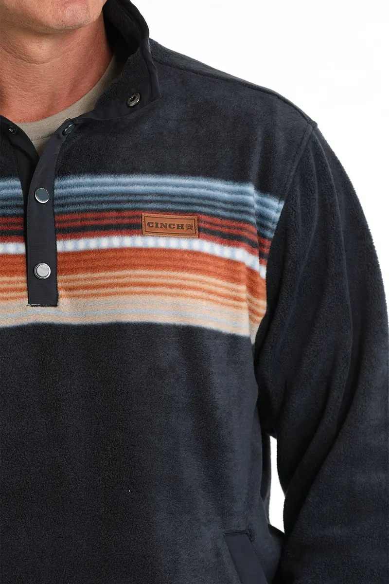 Mens Navy Stripe 1/4 Snap Fleece Pullover 1