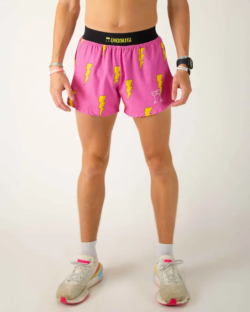 Men's Pink Bolts 4" Half Split Shorts 1