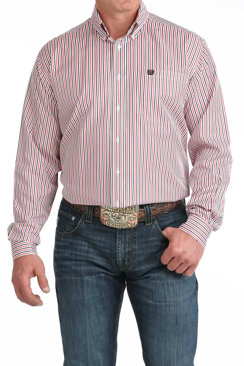 Mens Pink Stripe Cinch Long Sleeve Shirt 1