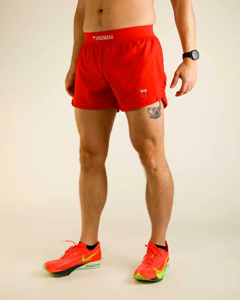 Men's Red 4" Half Split Shorts 2