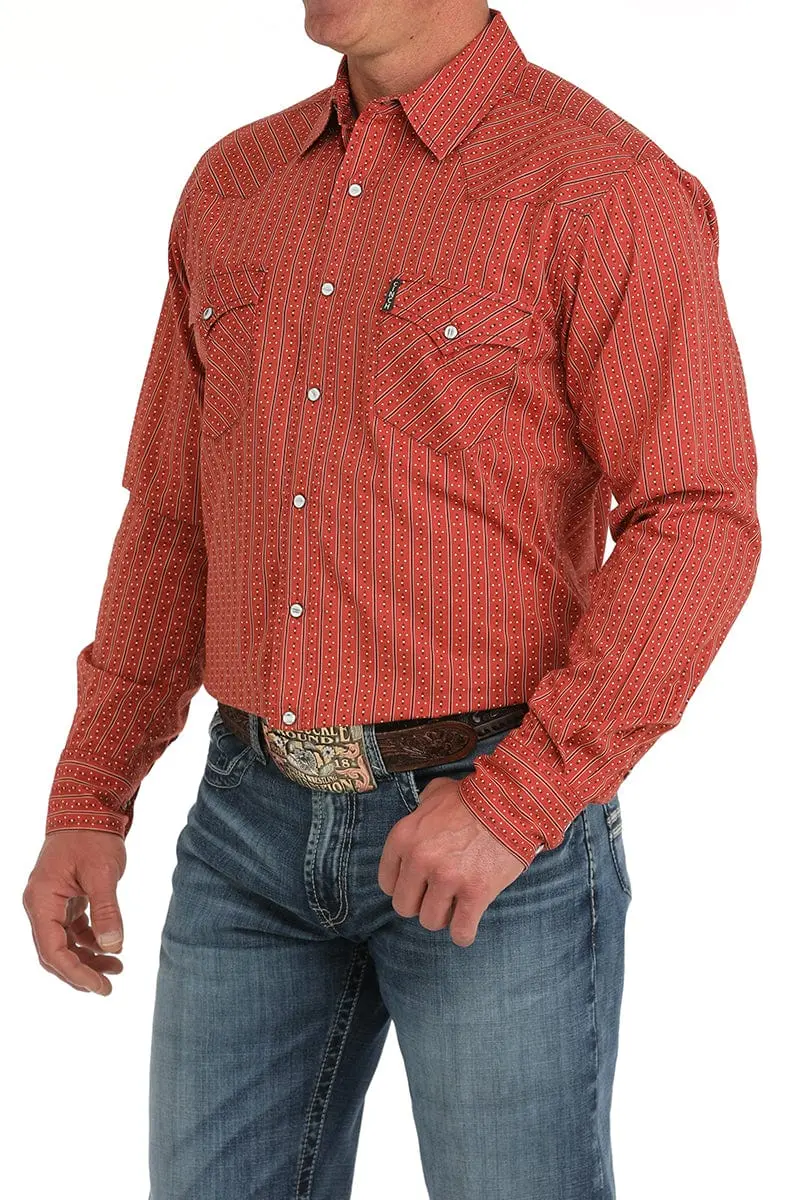 Mens Red Print Modern Fit Long Sleeve Shirt 1