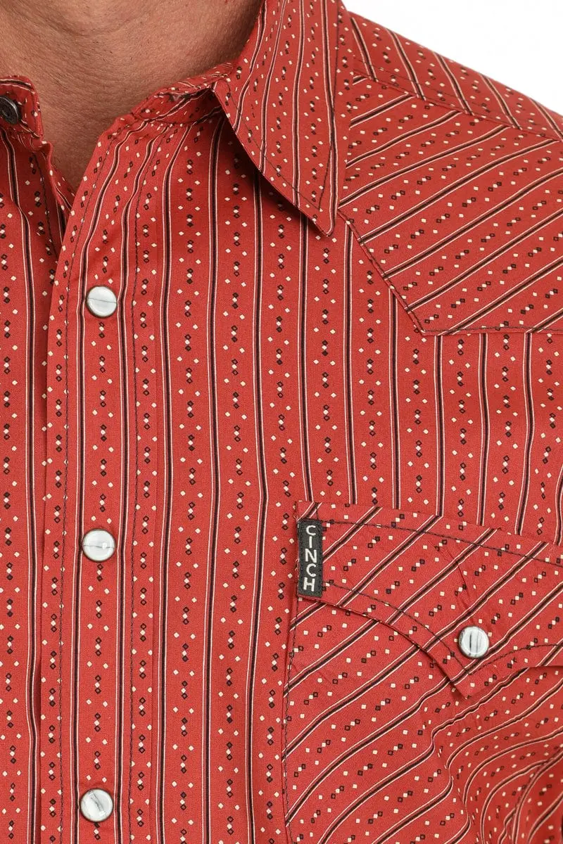 Mens Red Print Modern Fit Long Sleeve Shirt 2