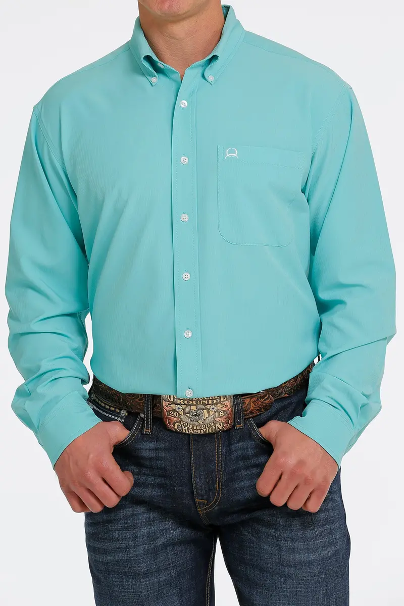 Mens Turquoise Print Arenaflex Long Sleeve Shirt 1