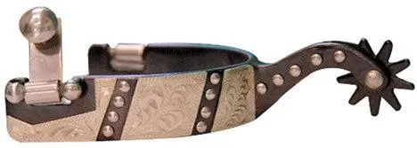 Men's Western Black Steel Spurs With Engraved Overlay And Dots 1