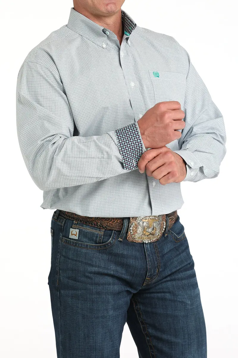 Mens White Plaid Long Sleeve Shirt 1