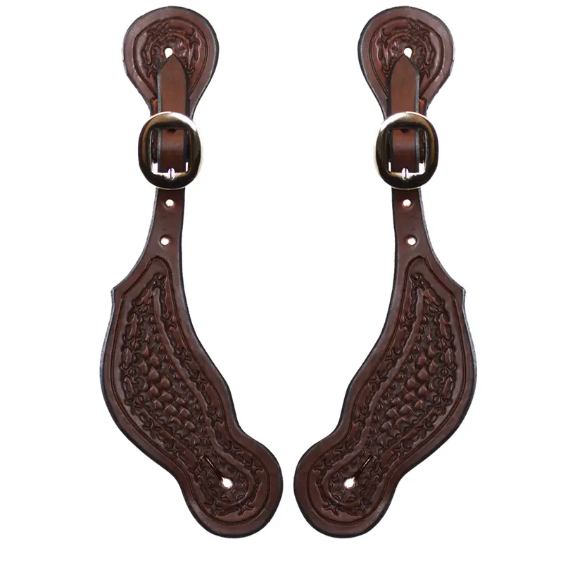 Men's Wide Oiled Basket Weave Spur Strap With Barbwire Border 1