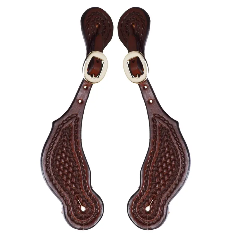 Men's Wide Oiled Basket Weave Spur Strap With Rope Border 1