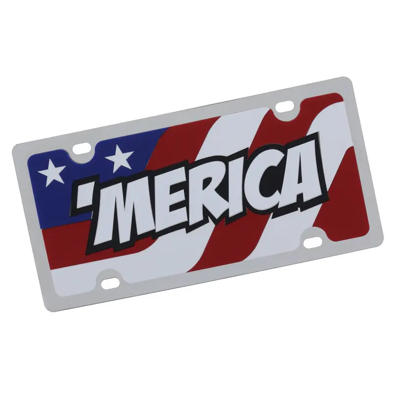 Merica Usa Flag License Plate (Chrome) 1