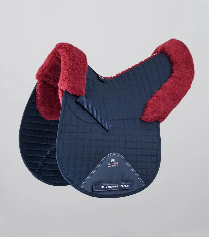 Merino Wool Saddle Pad - Gp/Jump Numnah Navy/Burgundy Wool 1