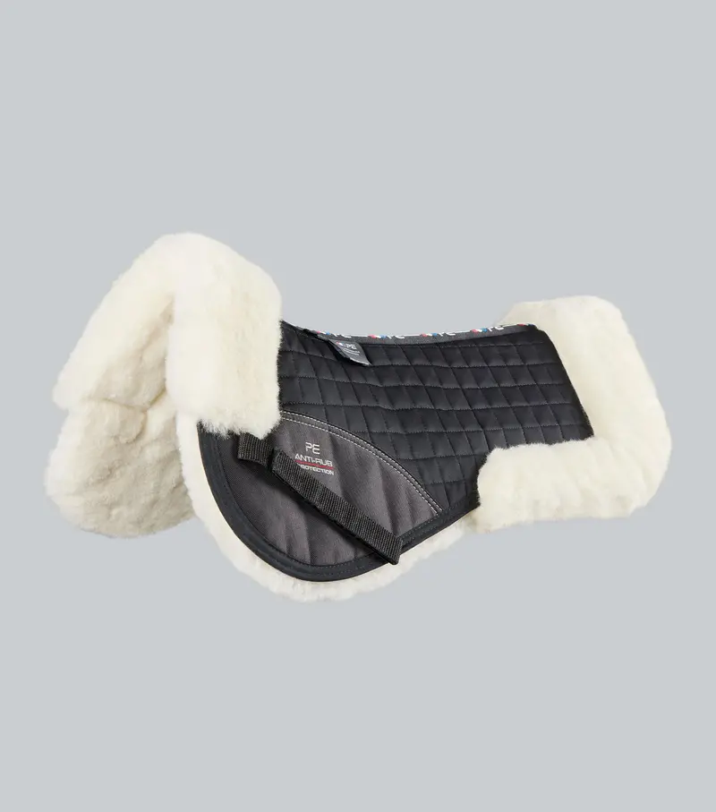Merino Wool Saddle Pad - Half Pad Black/Natural Wool 1