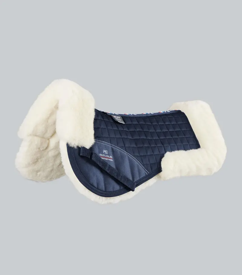 Merino Wool Saddle Pad - Half Pad Navy/Natural Wool 1