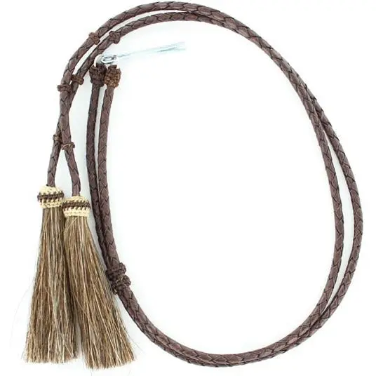M&F Western Brown Leather Stampede String With Horsehair Tassels 1