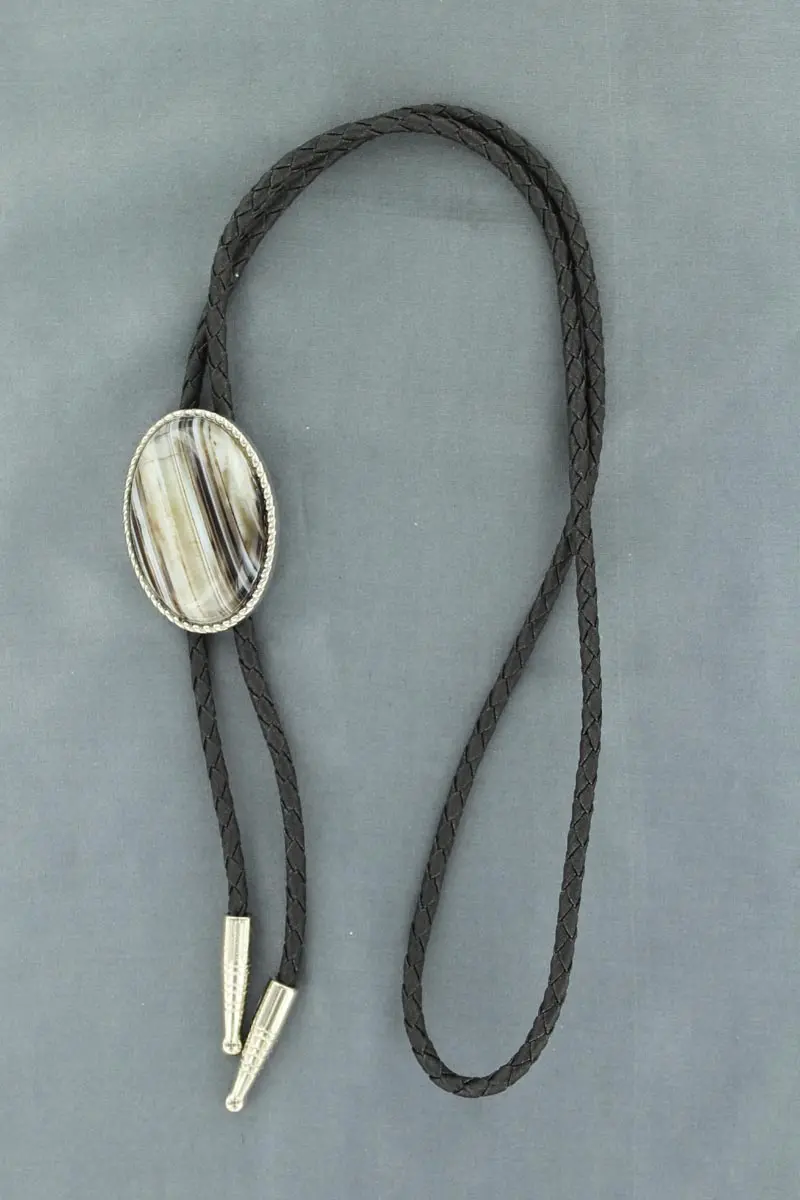 M&F Western Oval Onyx With Rope Edge Bolo Tie 1