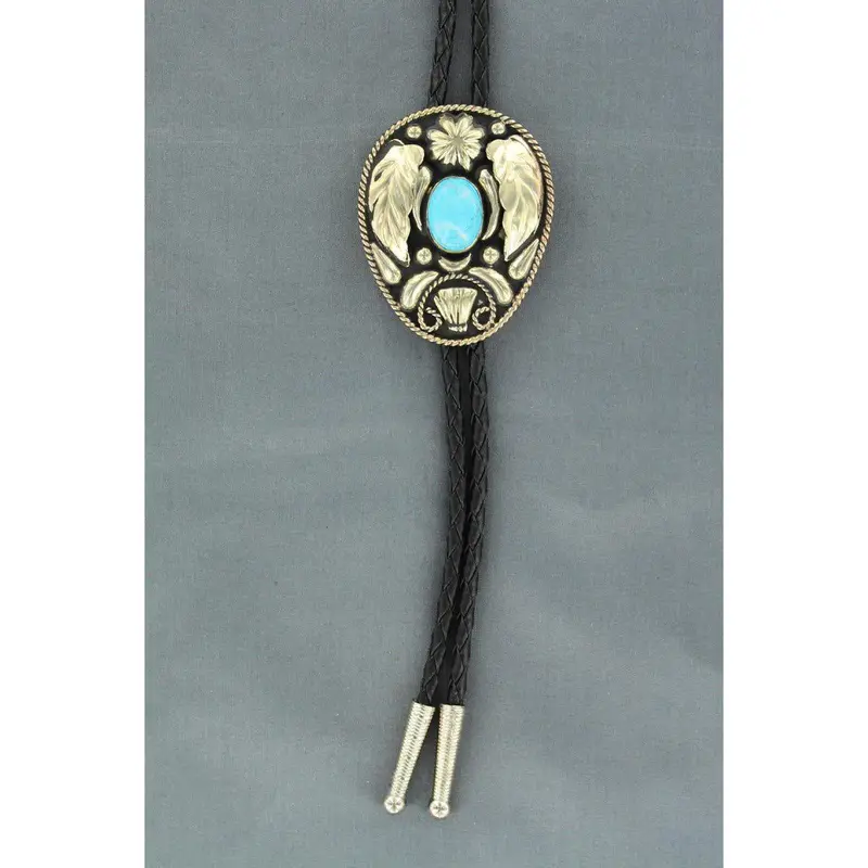 M&F Western Products Silver Leaves With Turquoise Stone Bolo Tie 1