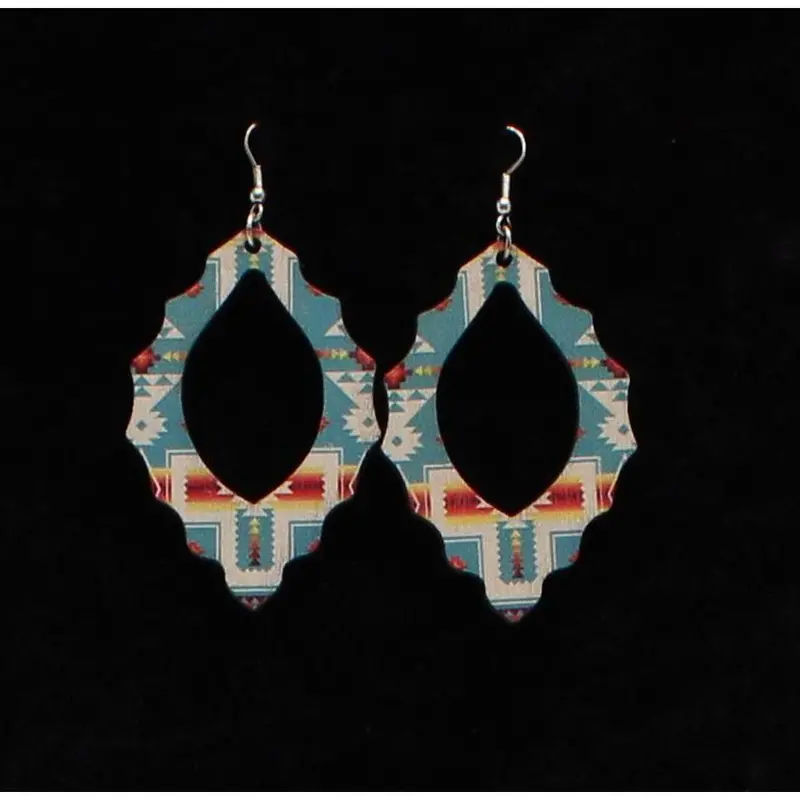 M&F Western Silver Strike Turquoise Aztec Wood Earrings 1