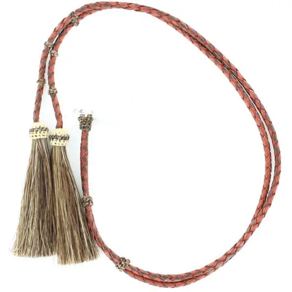M&F Western Tan Leather Stampede String With Horsehair Tassels 1