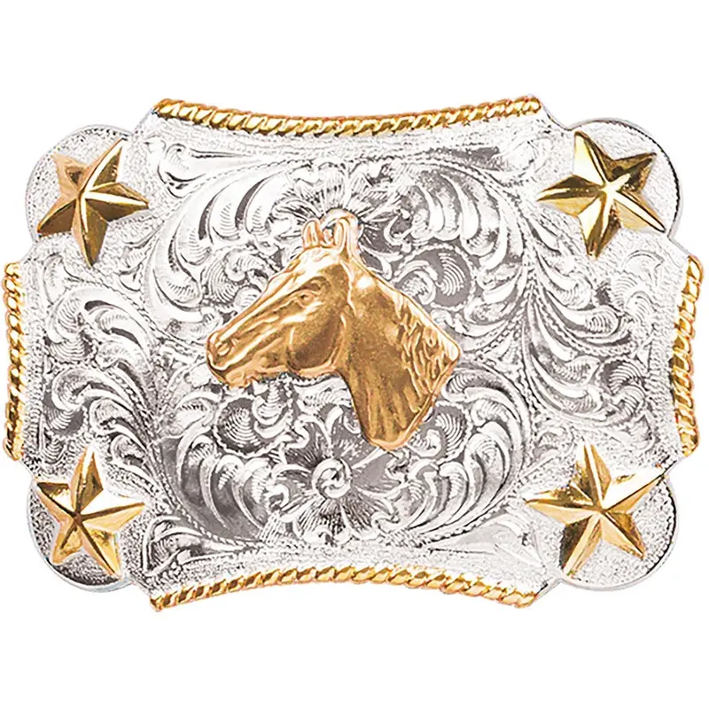 M&F Western Youth Silver And Gold Horse Head Belt Buckle 1