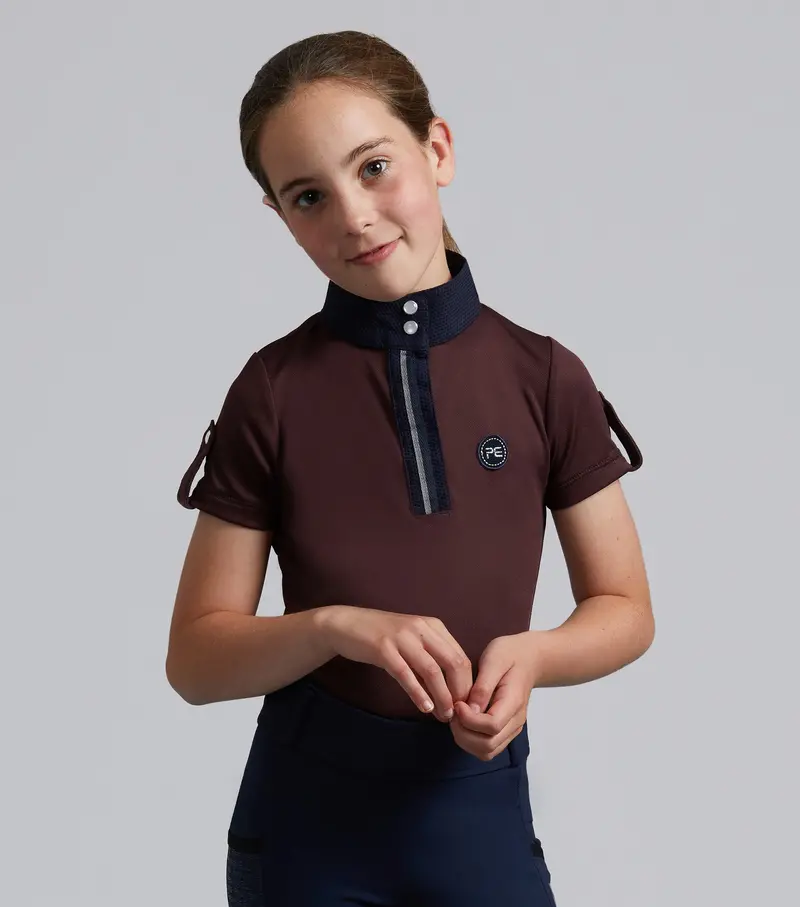 Mini Amia Girl's Technical Short Sleeve Riding Top Wine 1