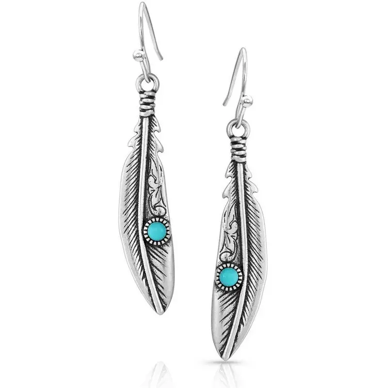 Montana Silversmiths Solo Flight Turquoise Feather Earrings 1
