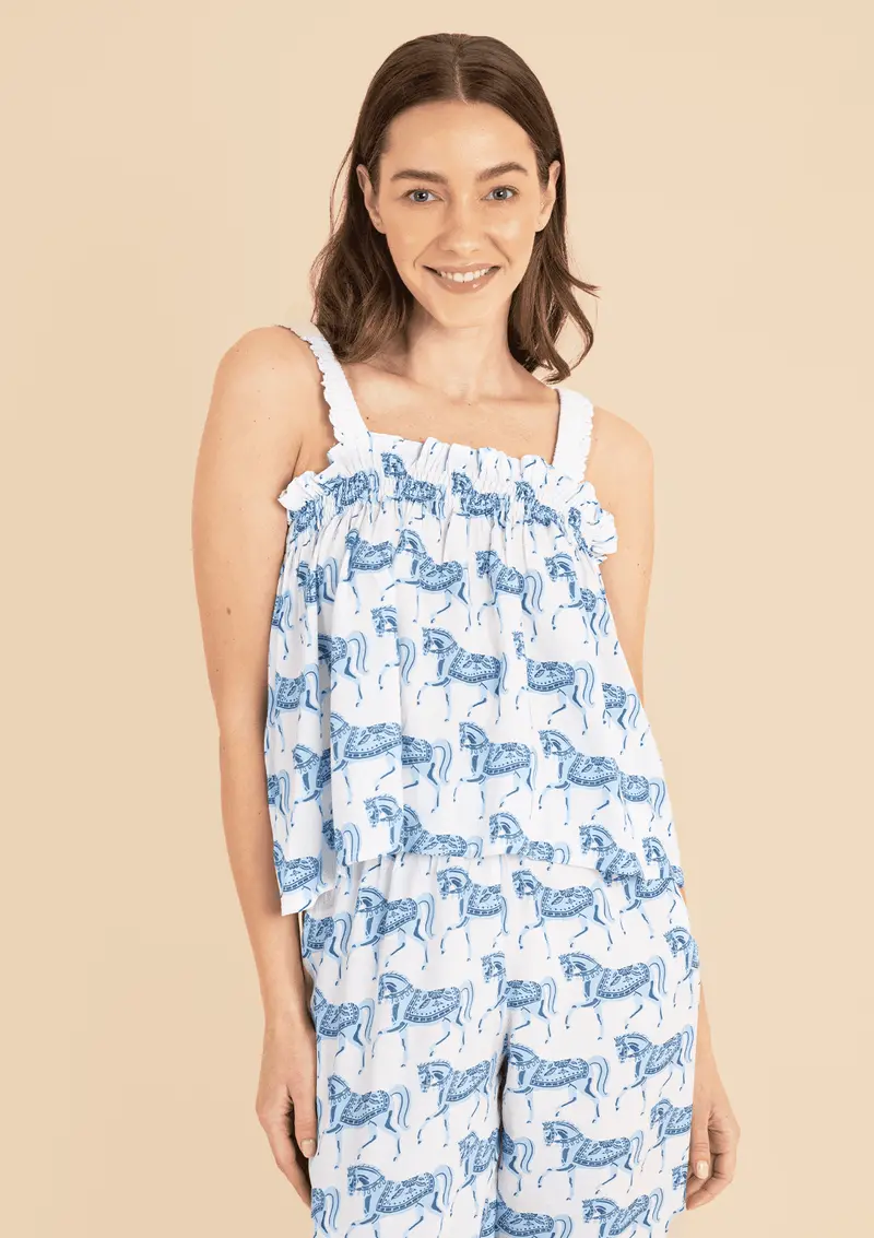 Moonlight Pajama Set  | Blossomare Print | Blue | Equestrian Sleepwear Collection 1