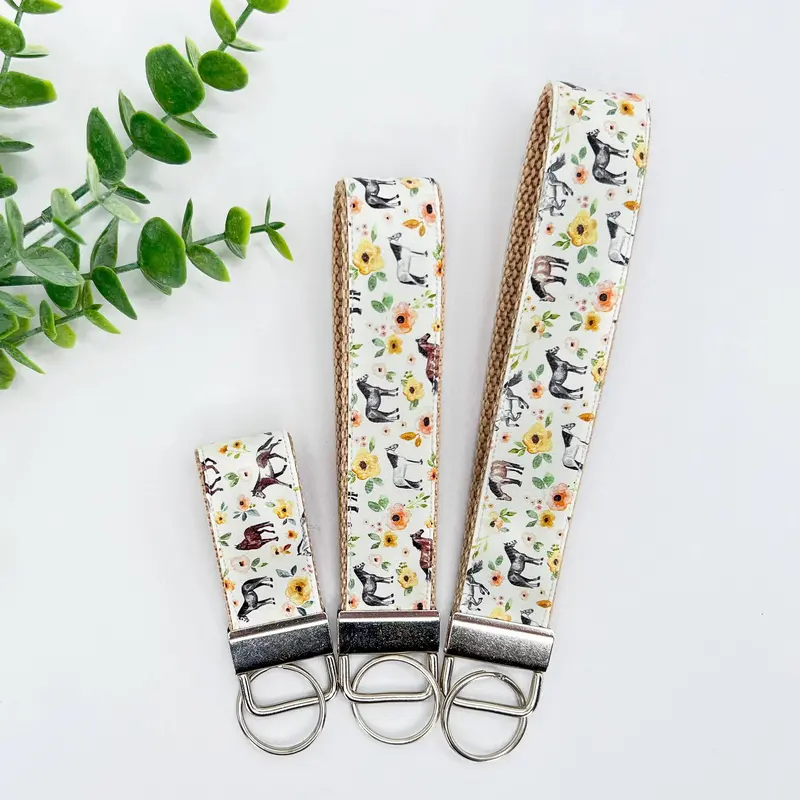 My Fancy Pony - Horses Cream Sunset Floral Vegan Leather Equestrian Keychain 1