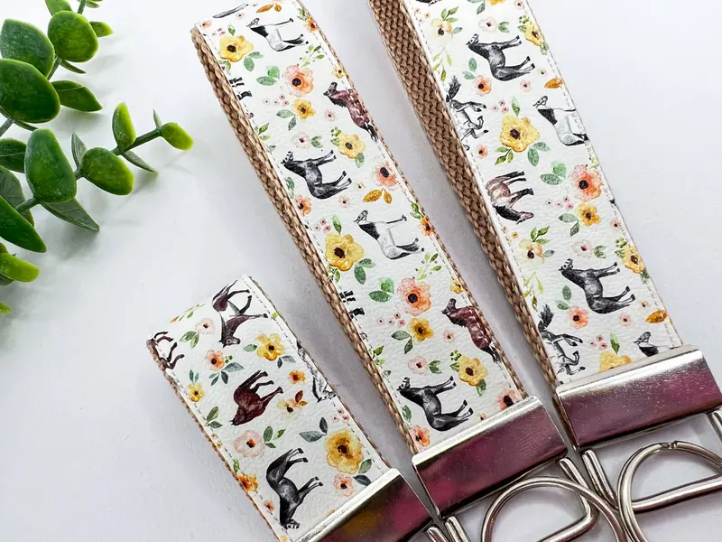 My Fancy Pony - Horses Cream Sunset Floral Vegan Leather Equestrian Keychain 2
