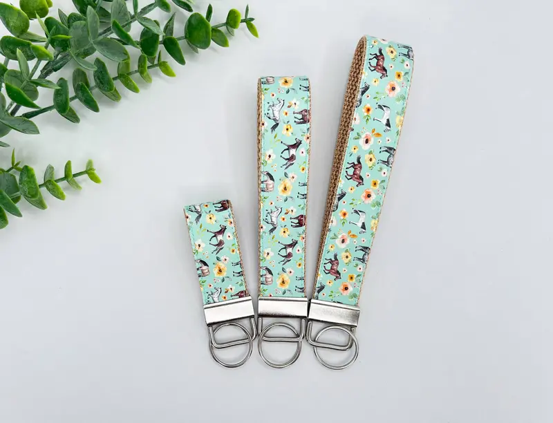My Fancy Pony - Horses Mint Sunset Floral Vegan Leather Equestrian Keychain 1