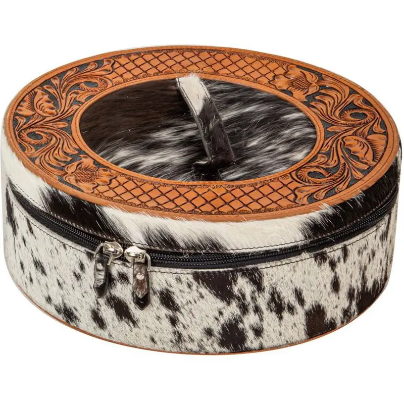 Myra Western Mesa Round Hand Tooled Jewelry Box 1