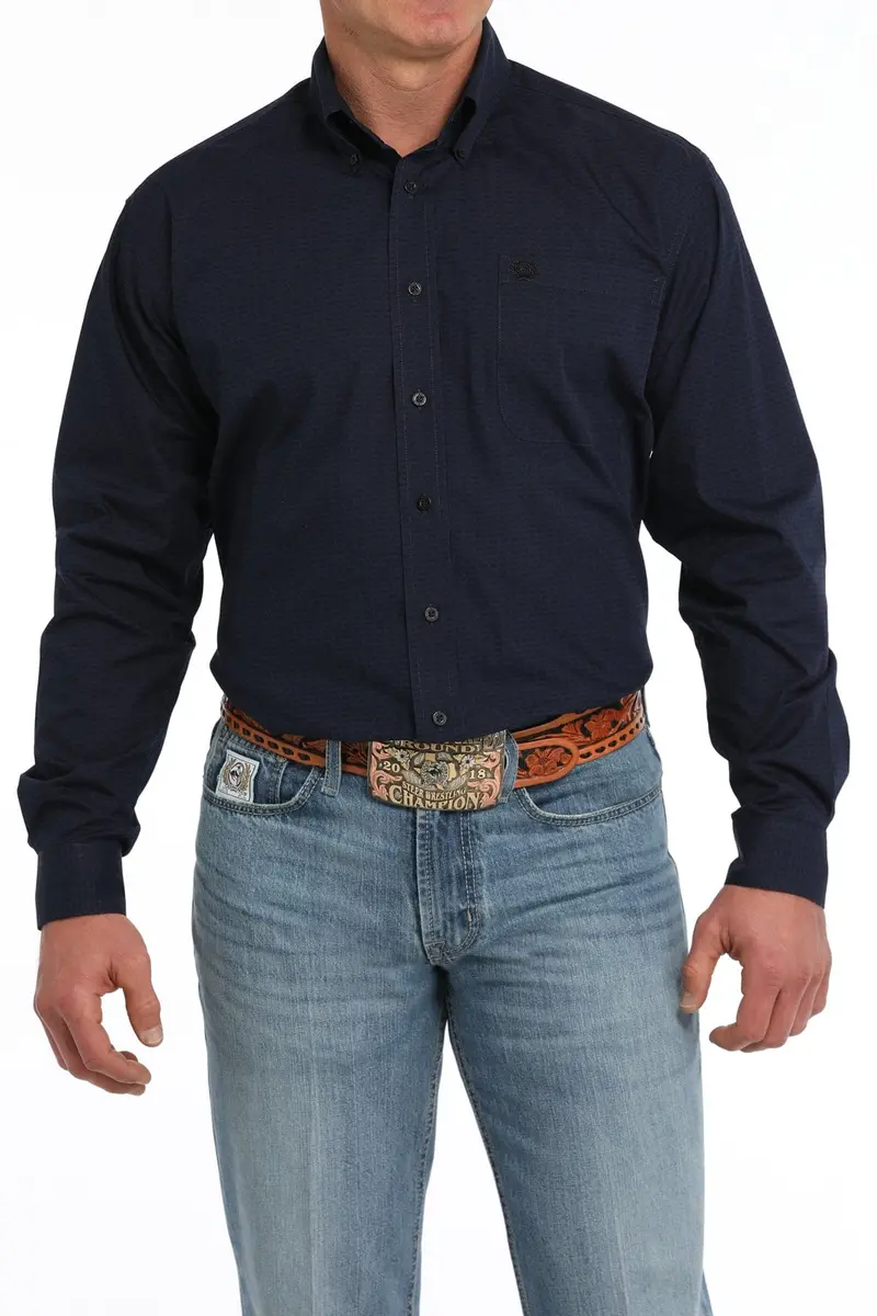 Navy Beef Cattle Print Long Sleeve Shirt 1