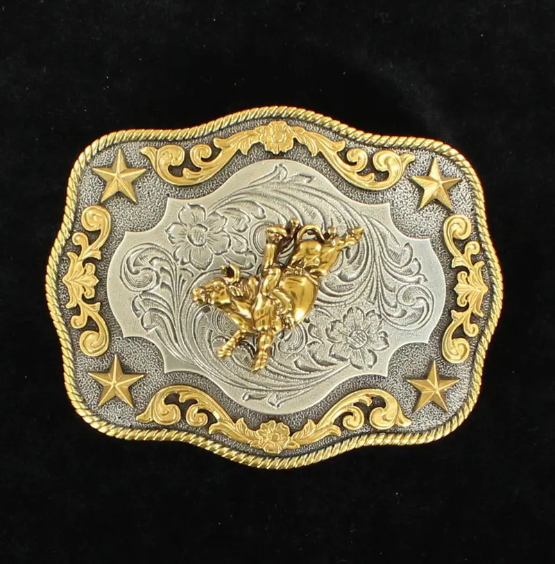 Nocona Antique Gold And Silver Bull Rider Belt Buckle 1