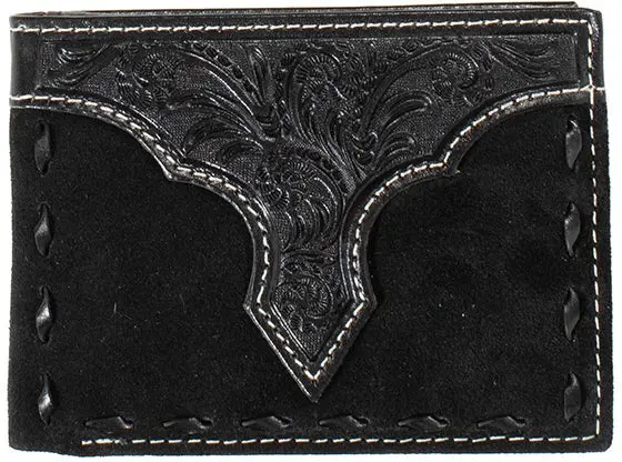 Nocona Black Bifold Roughout Buck Laced Leather Wallet 1