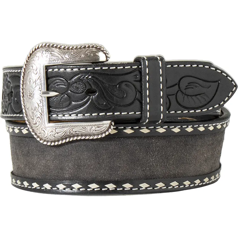 Nocona Black Roughout Leather With White Buckstitch Western Belt 1