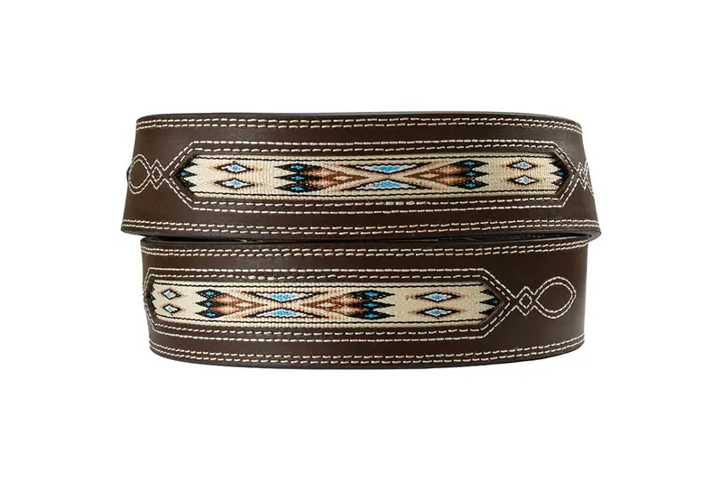 Nocona Brown Double Stitched Leather Belt With Southwest Ribbon Inlay 2