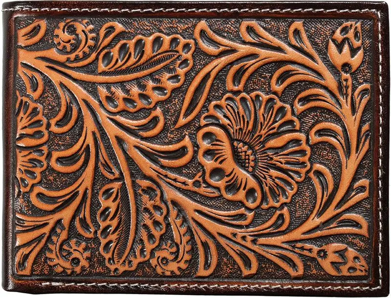 Nocona Brown Floral Embossed Bifold Wallet 1