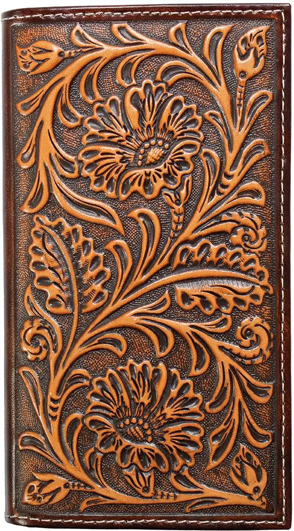 Nocona Brown Floral Embossed Rodeo Wallet 1